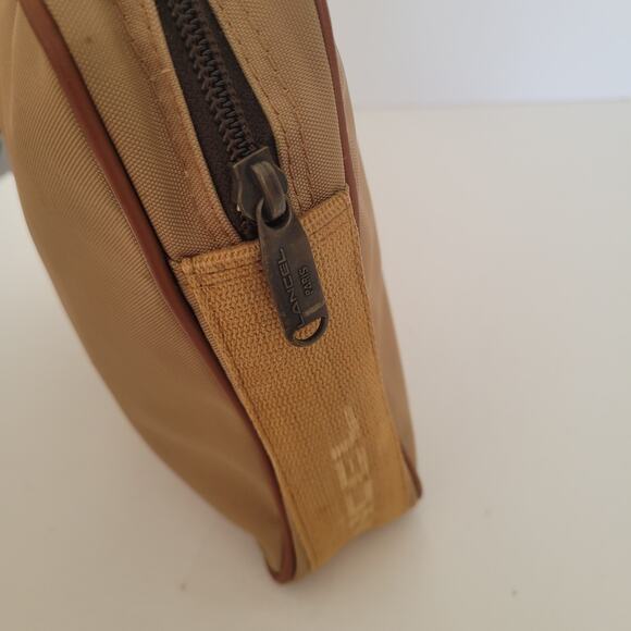 Lancel Paris Vintage Zip Pouch Handbag Nylon Leather Beige Designer Guality - Picture 6 of 9